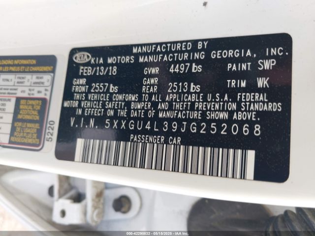5XXGU4L39JG252068 KIA OPTIMA EX