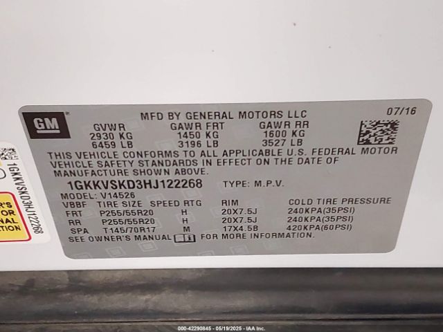 1GKKVSKD3HJ122268 GMC Acadia Limited