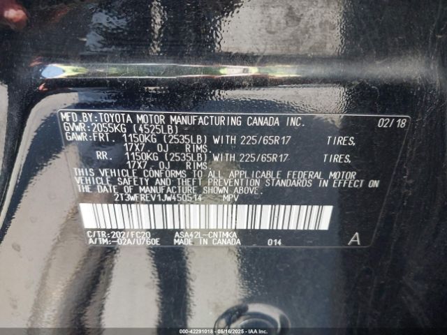 2T3WFREV1JW450514 Toyota Rav4 Xle