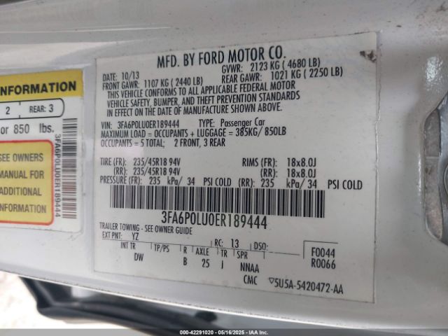 3FA6P0LU0ER189444 Ford Fusion Hybrid Se
