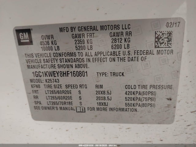 1GC1KWEY8HF160801 Chevrolet Silverado 2500hd Ltz