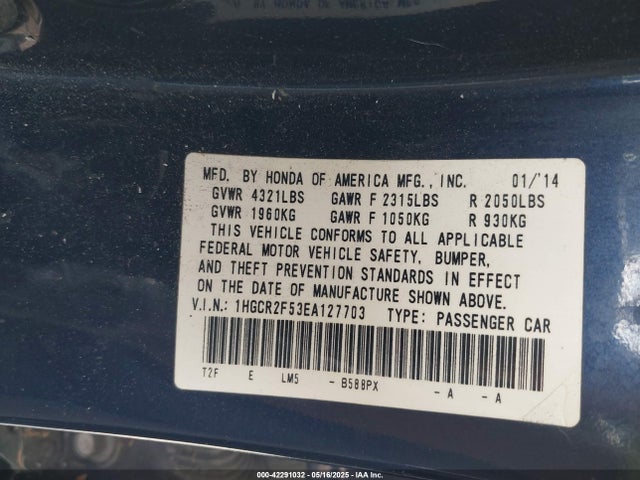 1HGCR2F53EA127703 Honda k24w1