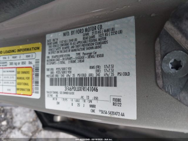 3FA6P0LUXFR141046 Ford Fusion Hybrid Se