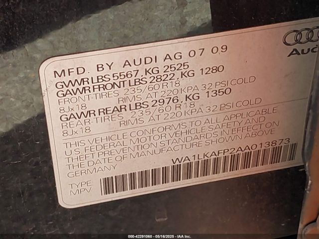 2010 AUDI Q5 WA1LKAFP2AA013873 Photo 8
