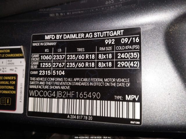 WDC0G4JB2HF165490 Mercedes-Benz m274