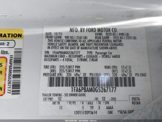 1FA6P8AM0G5267177 Ford Mustang V6