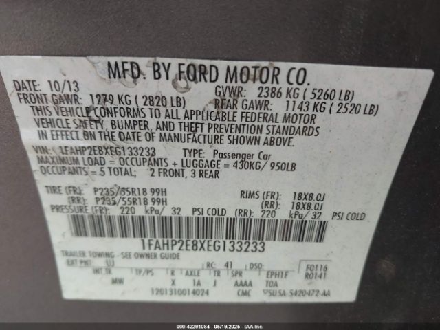 1FAHP2E8XEG133233 Ford TAURUS SEL
