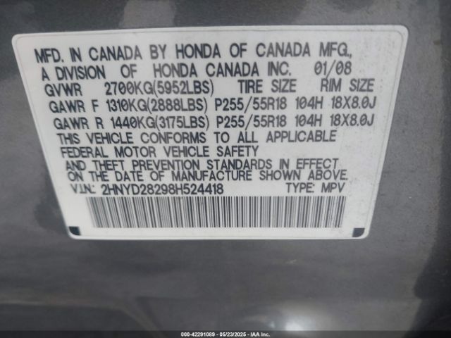 2008 ACURA MDX 2HNYD28298H524418 Photo 8