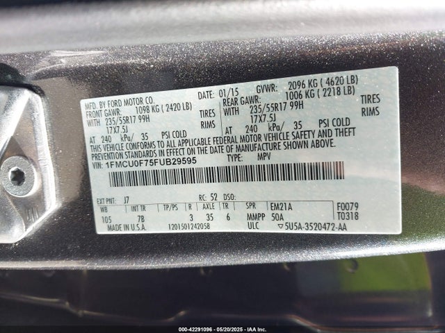 1FMCU0F75FUB29595 Ford 2015