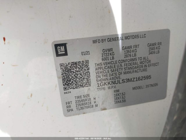 1GKKNULS3MZ162595 GMC Acadia Awd Slt