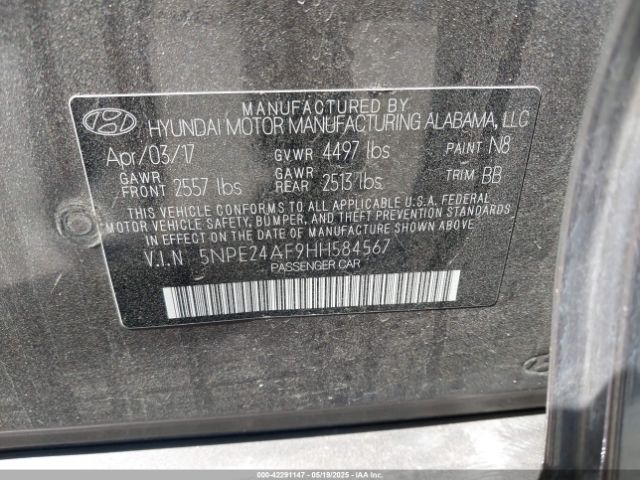 5NPE24AF9HH584567 Hyundai Sonata