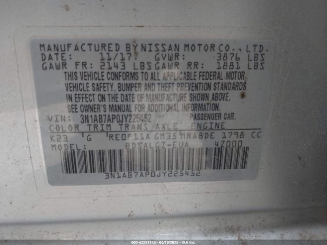 3N1AB7AP0JY225452 Nissan SENTRA SL