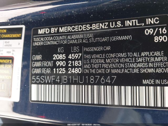 55SWF4JB1HU187647 Mercedes-Benz C 300 Luxury/sport