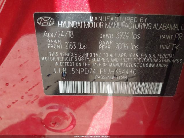 5NPD74LF8JH354440 Hyundai ELANTRA SE