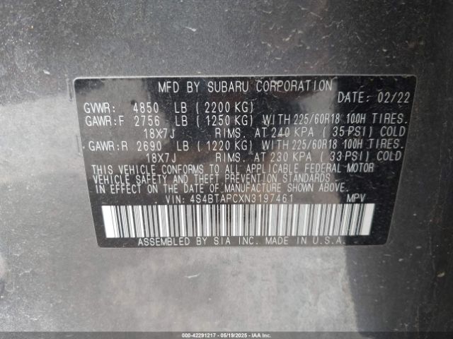 2022 SUBARU OUTBACK 4S4BTAPCXN3197461 Photo 8
