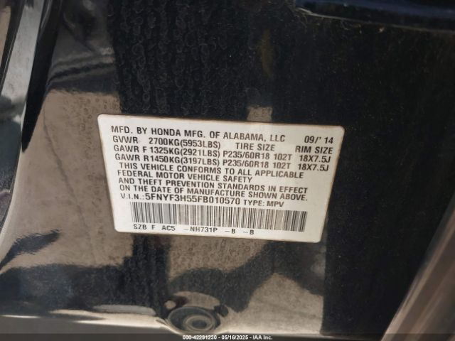 5FNYF3H55FB010570 Honda Pilot Ex-l