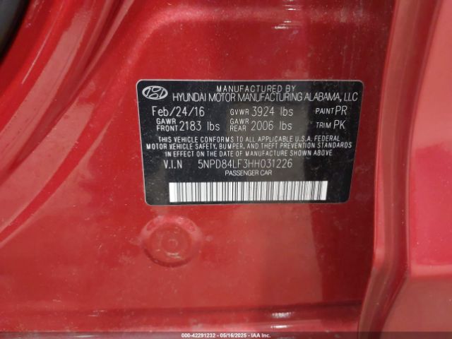 5NPD84LF3HH031226 Hyundai Elantra Limited