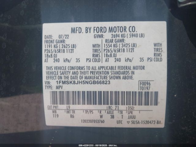 2022 FORD EXPLORER 1FMSK8JH5NGB66823 Photo 8