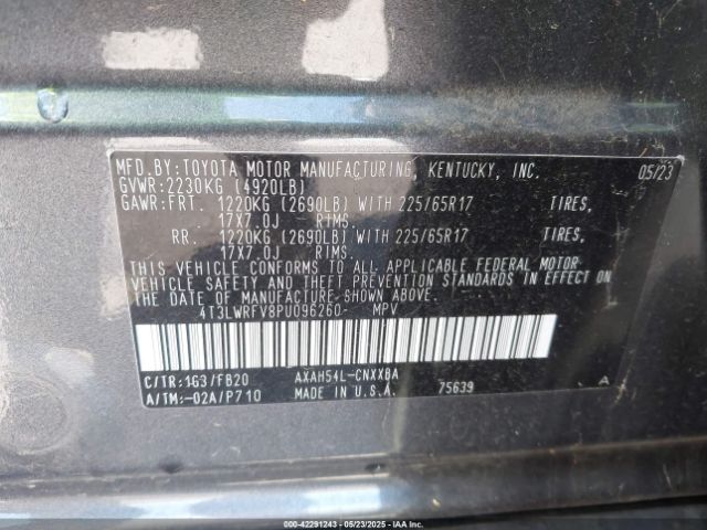 4T3LWRFV8PU096260 Toyota Rav4 Hybrid Le