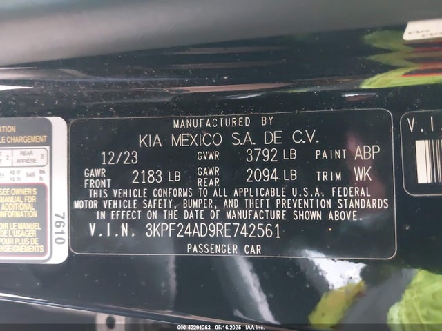 3KPF24AD9RE742561 KIA Forte Lxs