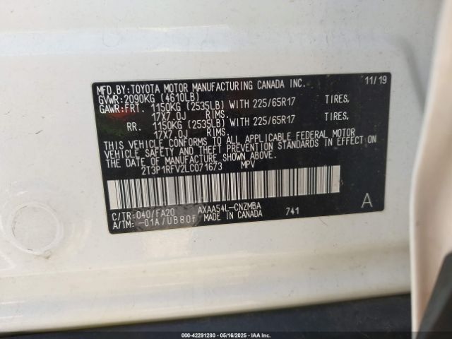 2T3P1RFV2LC071673 Toyota Rav4 Xle