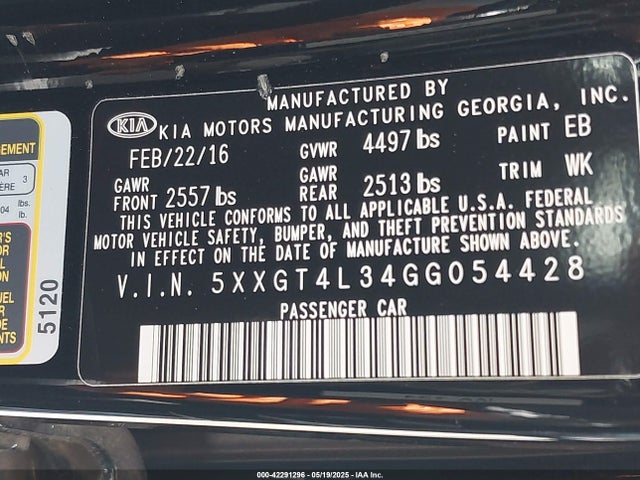 5XXGT4L34GG054428 KIA t-gdi theta ii