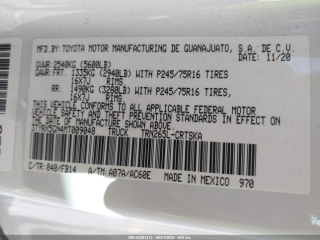3TYRX5GN4MT009048 Toyota Tacoma Sr