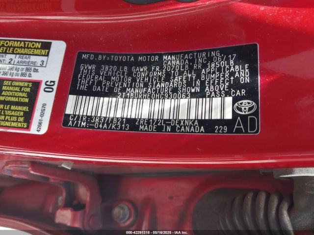 2T1BURHE0HC930063 Toyota COROLLA LE