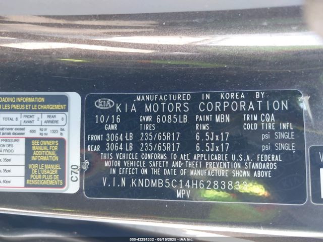 KNDMB5C14H6283833 KIA SEDONA LX