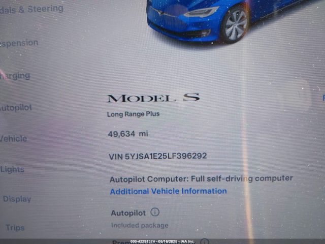 5YJSA1E25LF396292 Tesla MODEL S