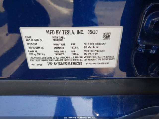 5YJSA1E25LF396292 Tesla MODEL S