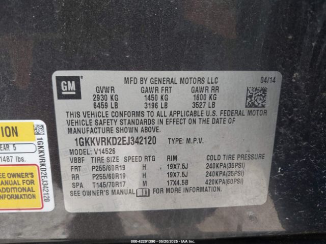 1GKKVRKD2EJ342120 GMC Acadia Slt-1
