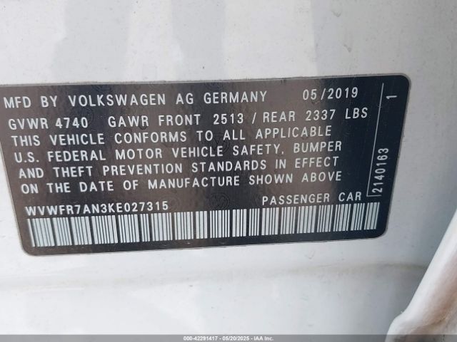 2019 VOLKSWAGEN ARTEON WVWFR7AN3KE027315 Photo 8