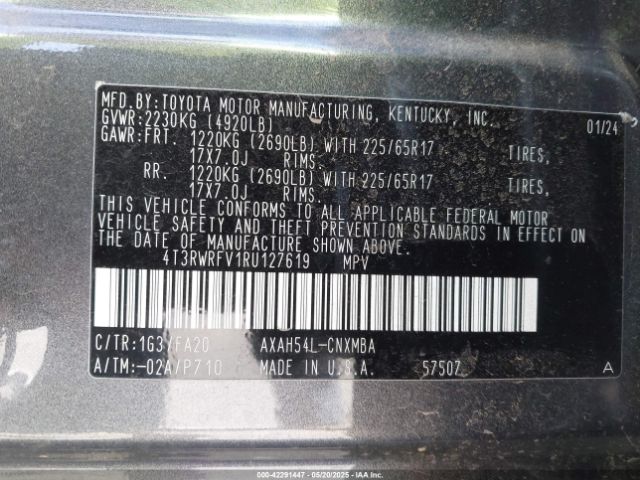 4T3RWRFV1RU127619 Toyota Rav4 Hybrid Xle