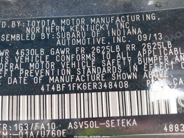 4T4BF1FK6ER348408 Toyota CAMRY L