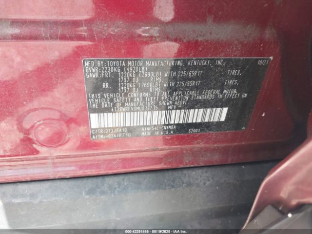 4T3RWRFV0MU038715 Toyota Rav4 Hybrid Xle