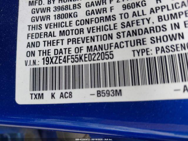 2019 HONDA INSIGHT 19XZE4F55KE022055 Photo 8