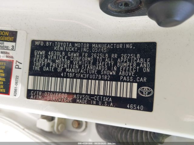 4T1BF1FK3FU079182 Toyota 2ar-fe