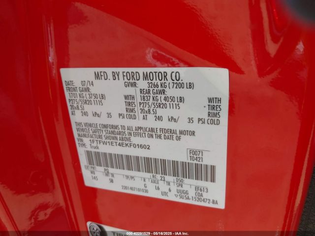 1FTFW1ET4EKF01602 Ford F-150 Fx4