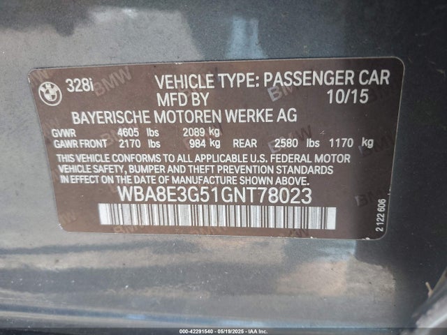 2016 BMW 328I WBA8E3G51GNT78023 Photo 8