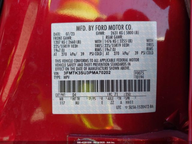 3FMTK3SU3PMA70202 Ford Mustang Mach-e Premium
