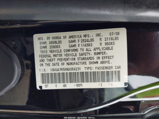 2008 ACURA TL 19UUA765X8A054231 Photo 8