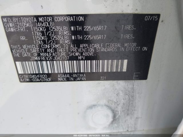 JTMBFREV2FJ042107 Toyota RAV4 LE