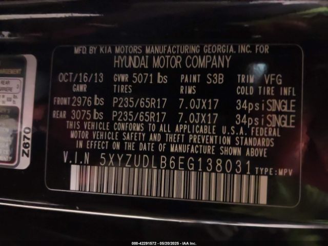 5XYZUDLB6EG138031 Hyundai Santa Fe Sport 2.4l