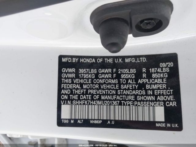 2021 HONDA CIVIC SHHFK7H43MU201367 Photo 8