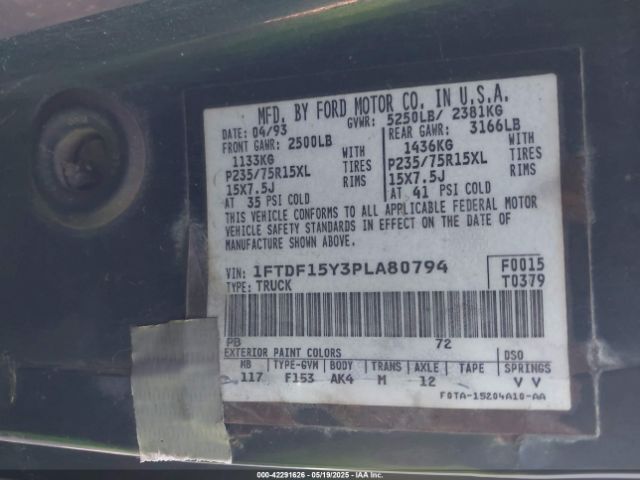 1993 FORD F150 1FTDF15Y3PLA80794 Photo 8