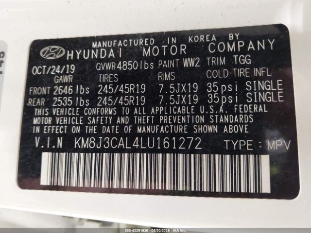 KM8J3CAL4LU161272 Hyundai Tucson Sport