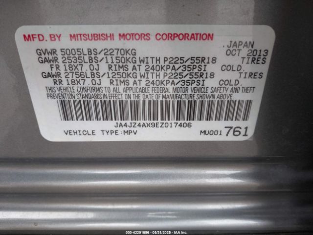 JA4JZ4AX9EZ017406 Mitsubishi OUTLANDER GT