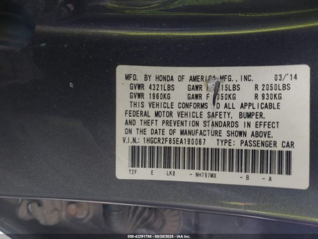 1HGCR2F85EA190067 Honda Accord Ex-l