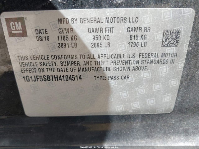 1G1JF5SB7H4104514 Chevrolet luv - mfi, vvt: variable valve timing, alum, e85 max